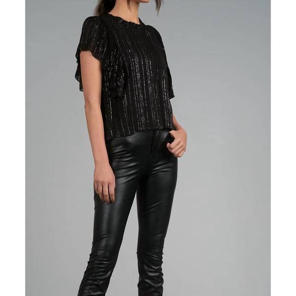 NEW ELAN shimmer flutter sleeve top in black - Picture 3 of 4